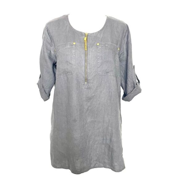 Ellen Tracy Linen Tunic Blouse Gray Size Small - Picture 1 of 5